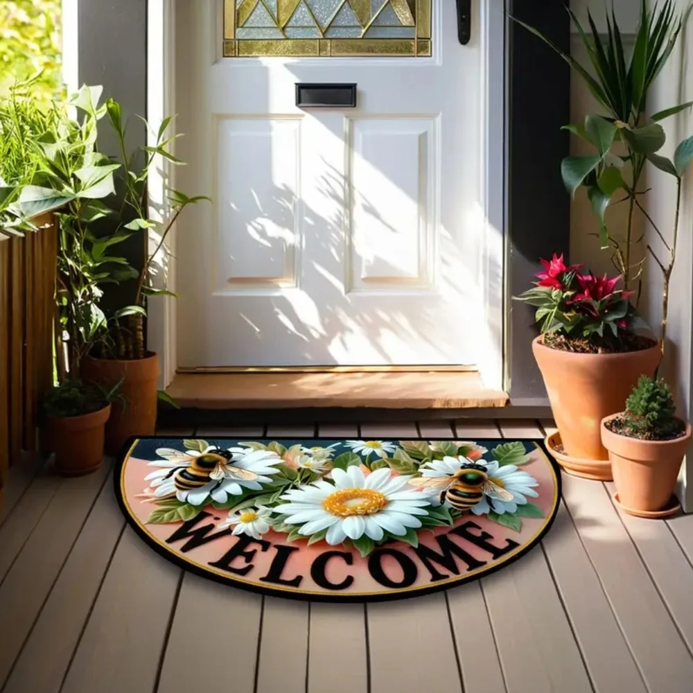 Floral Welcome Home Flowers & Bees Doormat